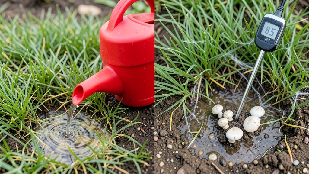 Signs of Overwatered Lawn: Yellowing Grass and Mushroom Spikes Alert