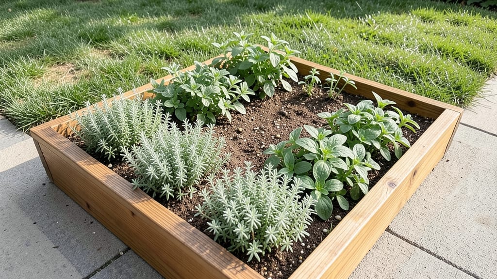 Raised Bed Lawn with Edible Herbs