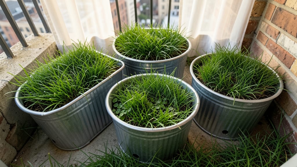 Container Grass Lawn in Galvanized Tubs